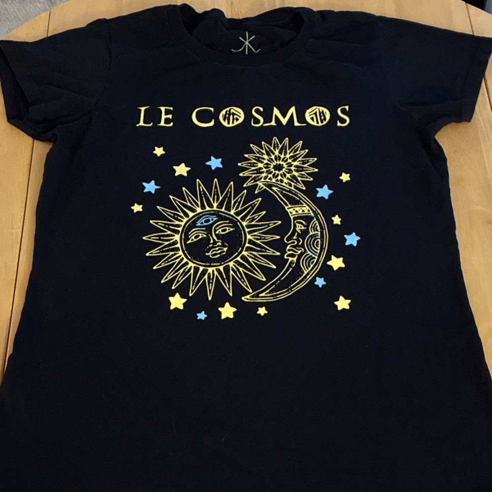 Boho Witchy Hippie Le Cosmos Celestial Sun Moon Graphic Knit T-Shirt Black M